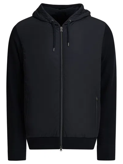 Herno Nylon And Pique Knit Cardigan In Blue