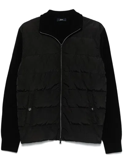 Herno Nylon And Wool Padded Cardigan In Black