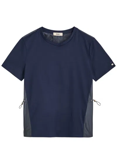 Herno Nylon-back Toggle-fastening Cotton T-shirt In Navy