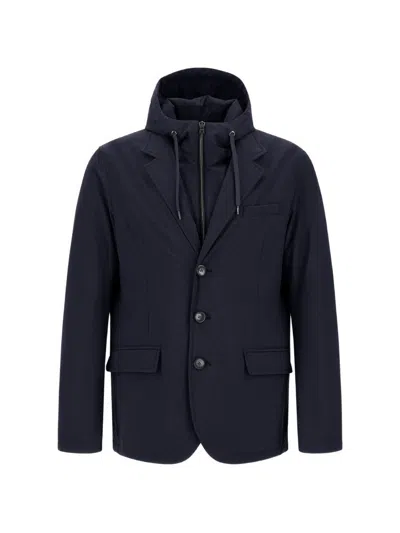 Herno Resort Blazer In Melange-effect Stretch Nylon In Blue