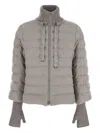 Herno Beige Down Jacket With Drawstring High Neck And Removable Gloves In Tech Fabric Woman In Gray