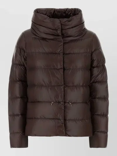 Herno Nylon Cropped Down Jacket High Collar In Brown