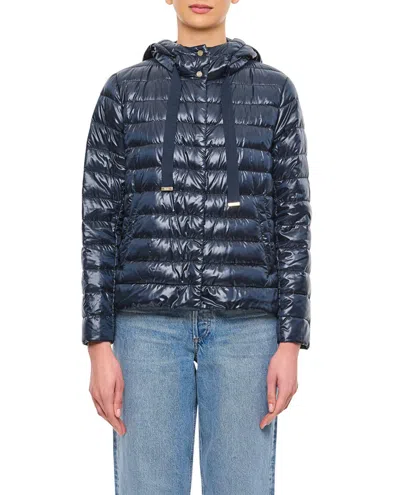 Herno Cropped Down Jacket With Hood In Blue