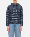 Herno Cropped Down Jacket With Hood In Ultralight Dark Blue Nylon In Blue