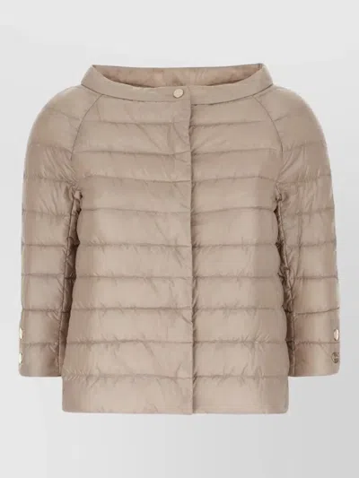 Herno Nylon Down Jacket Three Quarter Sleeves Quilted In Brown
