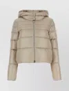Herno Cropped Down Puffer Jacket With Horizontal Quilting In Neutral