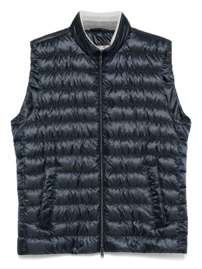 Herno Stand Collar Quilted Sleeveless Waistcoat In Blue