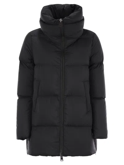 Herno Boxy Black Down Jacket With Padded Collar And Quilted Design In Blue
