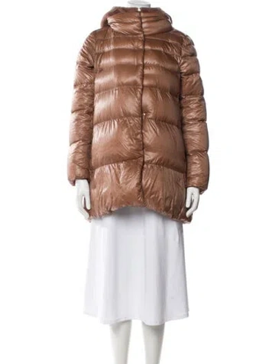 Pre-owned Herno Nylon Faux Fur Coat In Brown