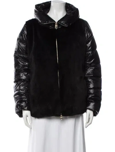 Pre-owned Herno Nylon Faux Fur Jacket In Black