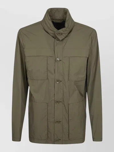 Herno Nylon Field Jacket Hooded Regular Fit In Green