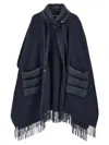 Herno Two-tone Fringe Hem Poncho Drawstring