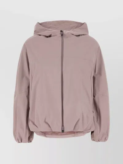 Herno Nylon Jacket With Hood And Elasticated Cuffs In Pink