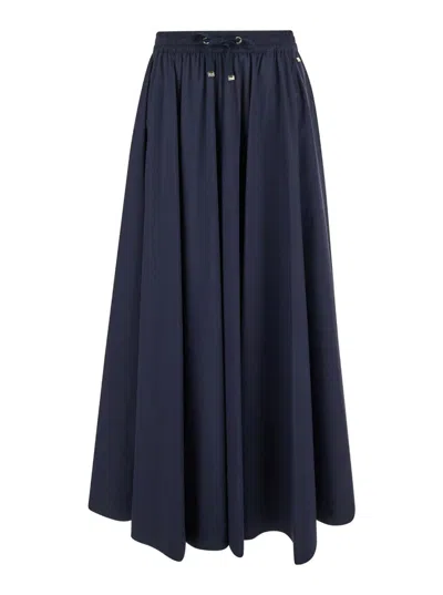 HERNO BLUE LONG PLEATED SKIRT IN TECHNO FABRIC STRETCH WOMAN