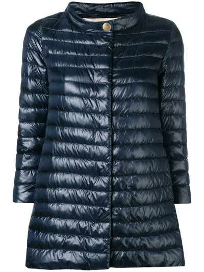 Herno Nylon Midi Down Jacket In Blue