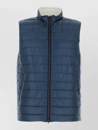Herno Nylon Reversible Down Jacket High Neck In Blue