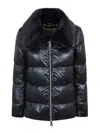 Herno Faux Fur And Quilted Nylon Down Bomber Jacket In Blue