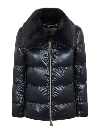 HERNO NYLON ULTRALIGHT AND FAUX FUR BOMBER JACKET