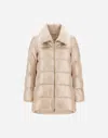 Herno Nylon Ultralight And Lady Alternative Fur A-shape Jacket In Neutral