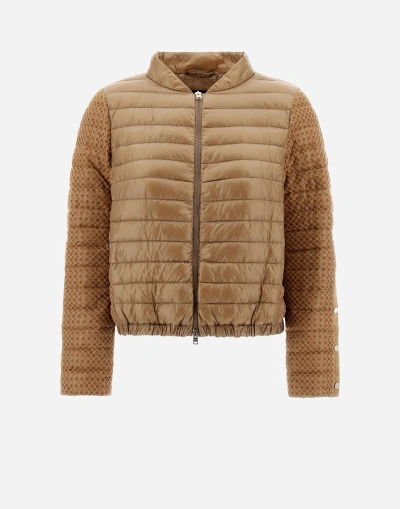Herno Nylon Ultralight And Spring Lace Bomber Jacket In Camel