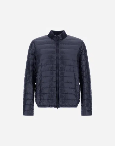 Herno Casual Jacket Ribbed Collar Lightweight Quilted In Blue