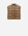 Herno Sleeveless Nylon Ultralight And Spring Lace Jacket In Camel