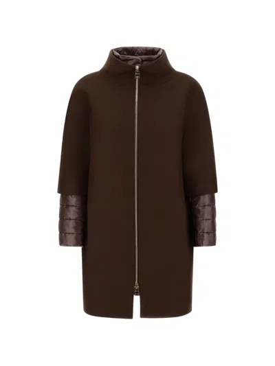Herno Nylon-ultralight Bib Wool Coat In Brown