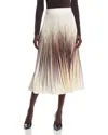 Herno Pleated A-line Midi Skirt With Ombre Abstract Print In Cream/brown/rose Multi