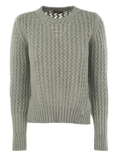 Herno Elegant Alpaca-wool Blend Sweater With Graphic Openwork In Water Green