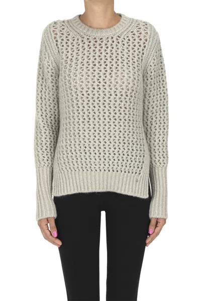 Herno Open Knit Pullover With Lurex In Gray