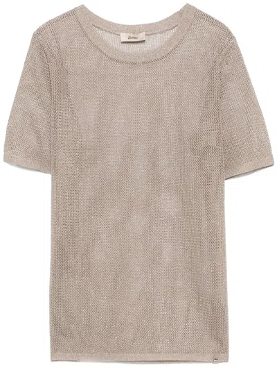 Herno Open-knit T-shirt In Neutrals