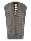 Herno Long Openwork Cardigan With V-neck And Ribbed Edges In Gray