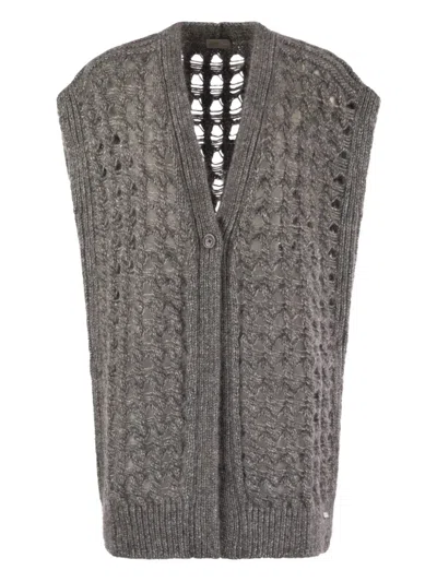 Herno Open-work Sleeveless Cardigan In Gray