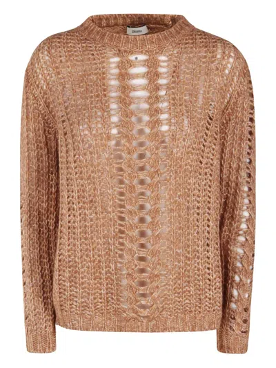 Herno Women Crew Neck Knitted Jumper In Brown