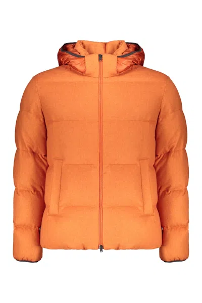 Herno Long-sleeved Down Jacket In Orange