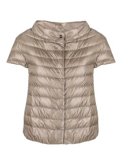 Herno Greta Iconico Cap Sleeve Quilted Down Jacket In Taupe