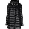 Herno Black High Collar Puffer Jacket With Horizontal Quilting In Black