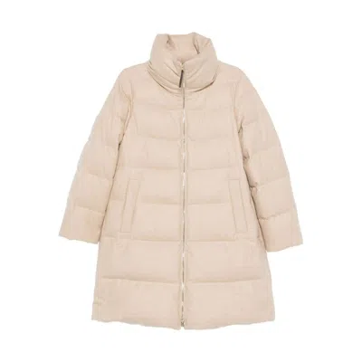 Herno Long Quilted Jacket High Collar In Neutral