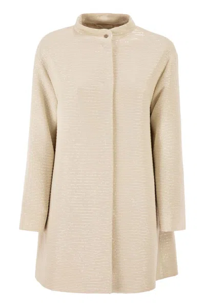 Herno Overcoat With All-over Sequins In Neutral