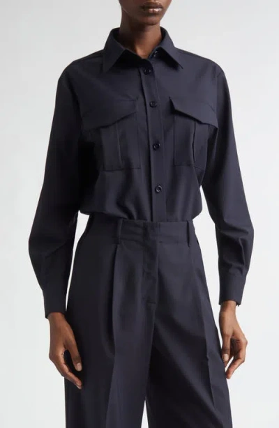 Herno Oversize Lightweight Stretch Blend Button-up Shirt In Blue