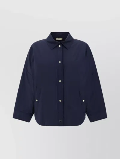 Herno Oversize Windproof Jacket Buttoned Pockets In Blue