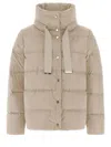 Herno Padded Beige Down Jacket With Drawstring Collar And Snap Button Closure In Neutral