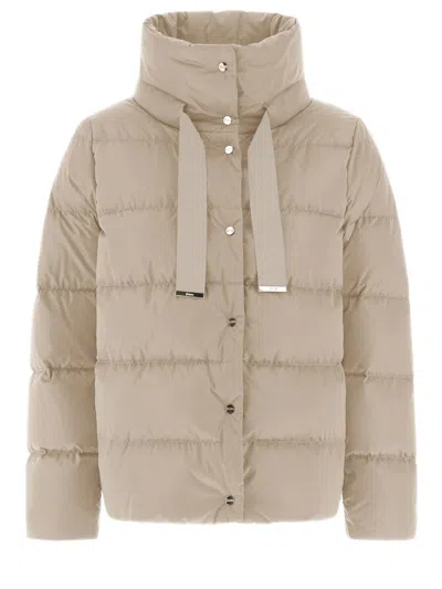 Herno Padded Beige Down Jacket With Drawstring Collar And Snap Button Closure In Neutral