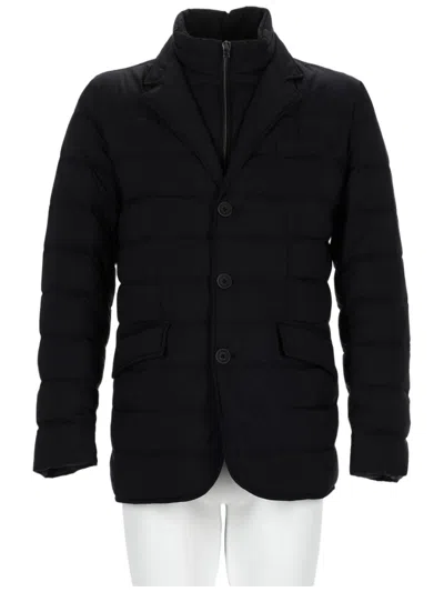 Herno Padded Black Jacket With Notched Lapel And Horizontal Quilting