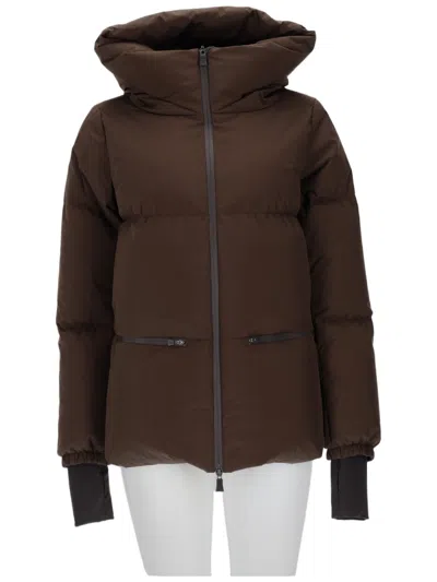 Herno Padded Brown Quilted Jacket With High Collar And Hood In Black