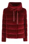 Herno Padded Burgundy Velvet Down Coat With High Collar In White