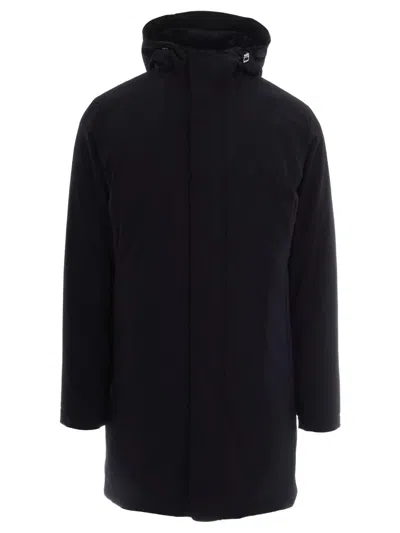 Herno Hooded Padded Mid Length Jacket Coat In Black