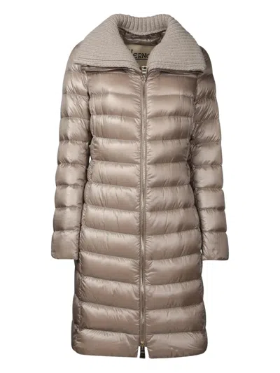 Herno Elisa Beige Down Jacket With Fur Details In Nylon Woman
