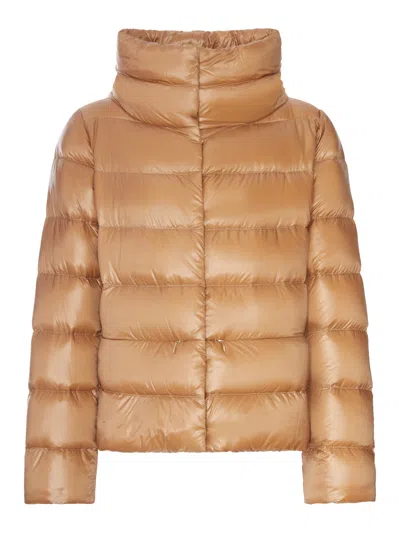 Herno Padded Down Jacket With A Wrap-around Collar In Nude