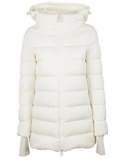 Herno Padded Down Jacket With Removable Hood & Wool Sleeves In White